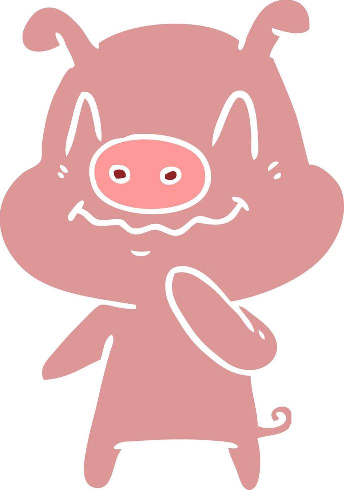 nervous flat color style cartoon pig vector