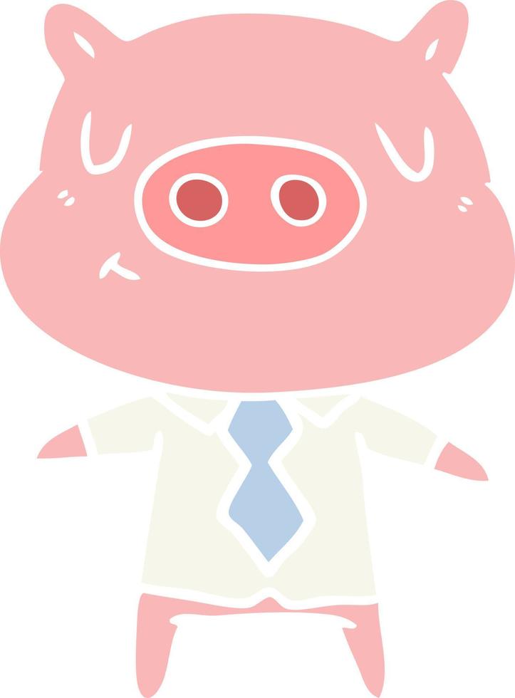 flat color style cartoon content pig in shirt and tie vector
