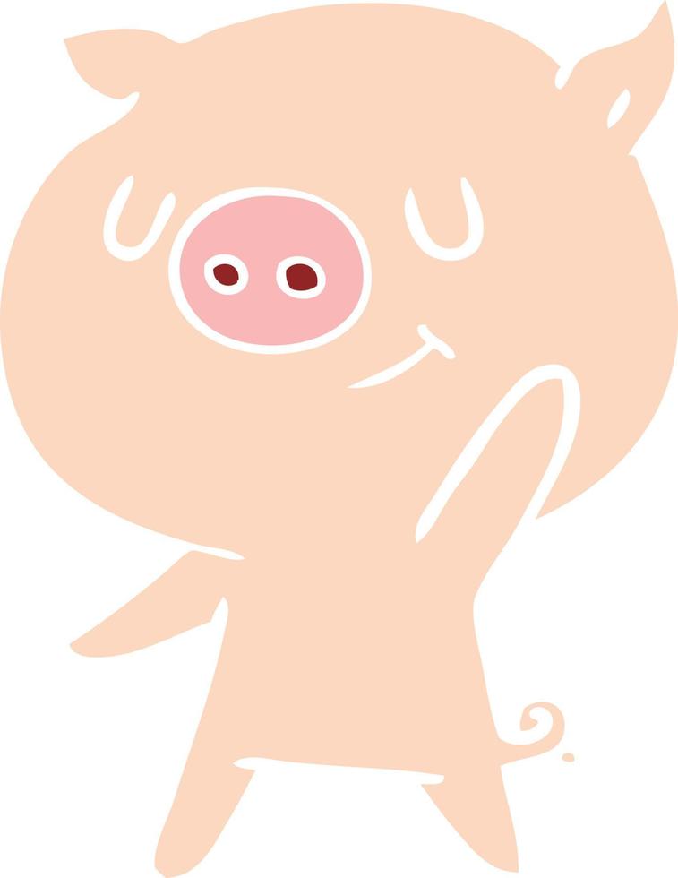happy flat color style cartoon pig waving vector