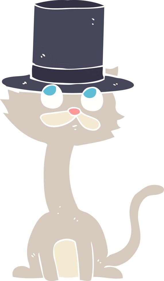 ilustración de color plano de un gato de dibujos animados con sombrero de copa vector