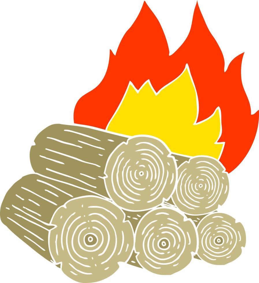 flat color illustration of a cartoon burning logs vector