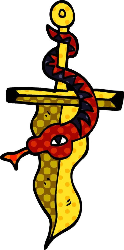 cartoon doodle dagger and snake tattoo vector