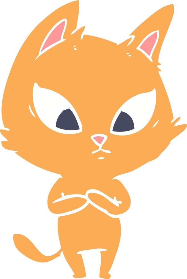 confused flat color style cartoon cat vector