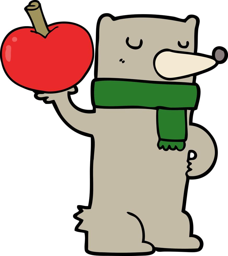 oso de dibujos animados con manzana vector
