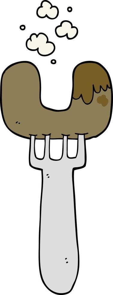 cartoon sausage on fork vector