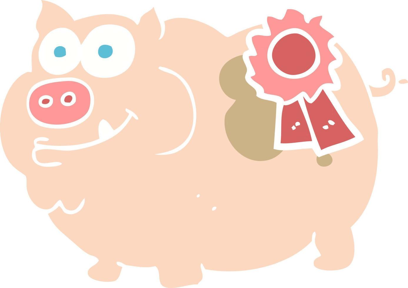 flat color illustration of a cartoon prize winning pig vector