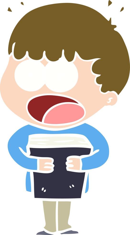 flat color style cartoon shocked man with a book vector