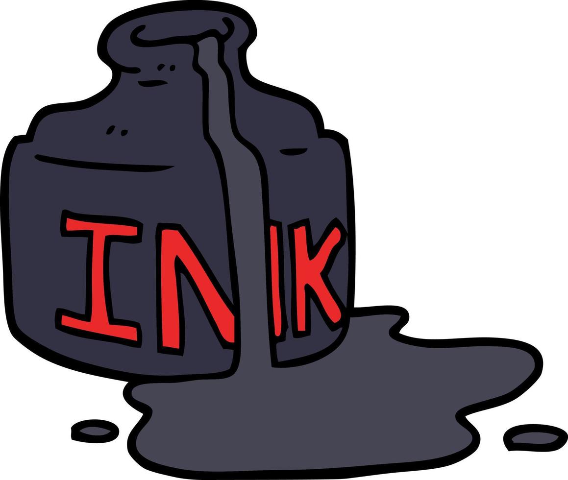 cartoon doodle spilled ink bottle vector