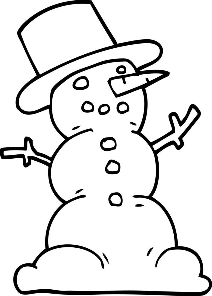 muñeco de nieve tradicional de dibujos animados de dibujo lineal vector