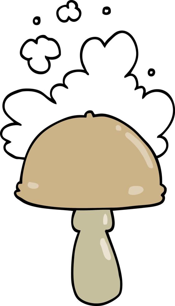 cartoon mushroom with spore cloud vector