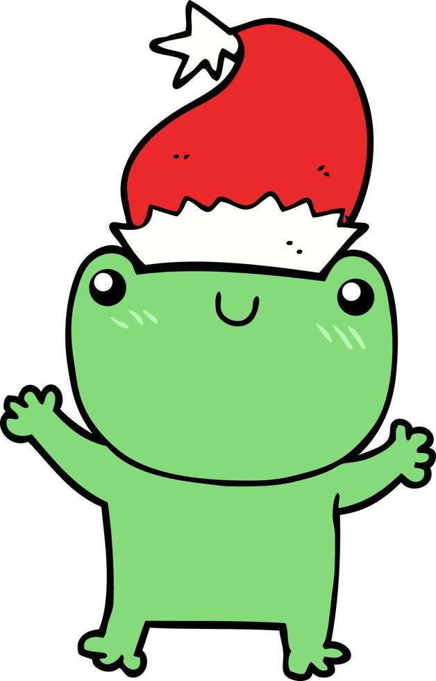 cute cartoon frog wearing christmas hat vector