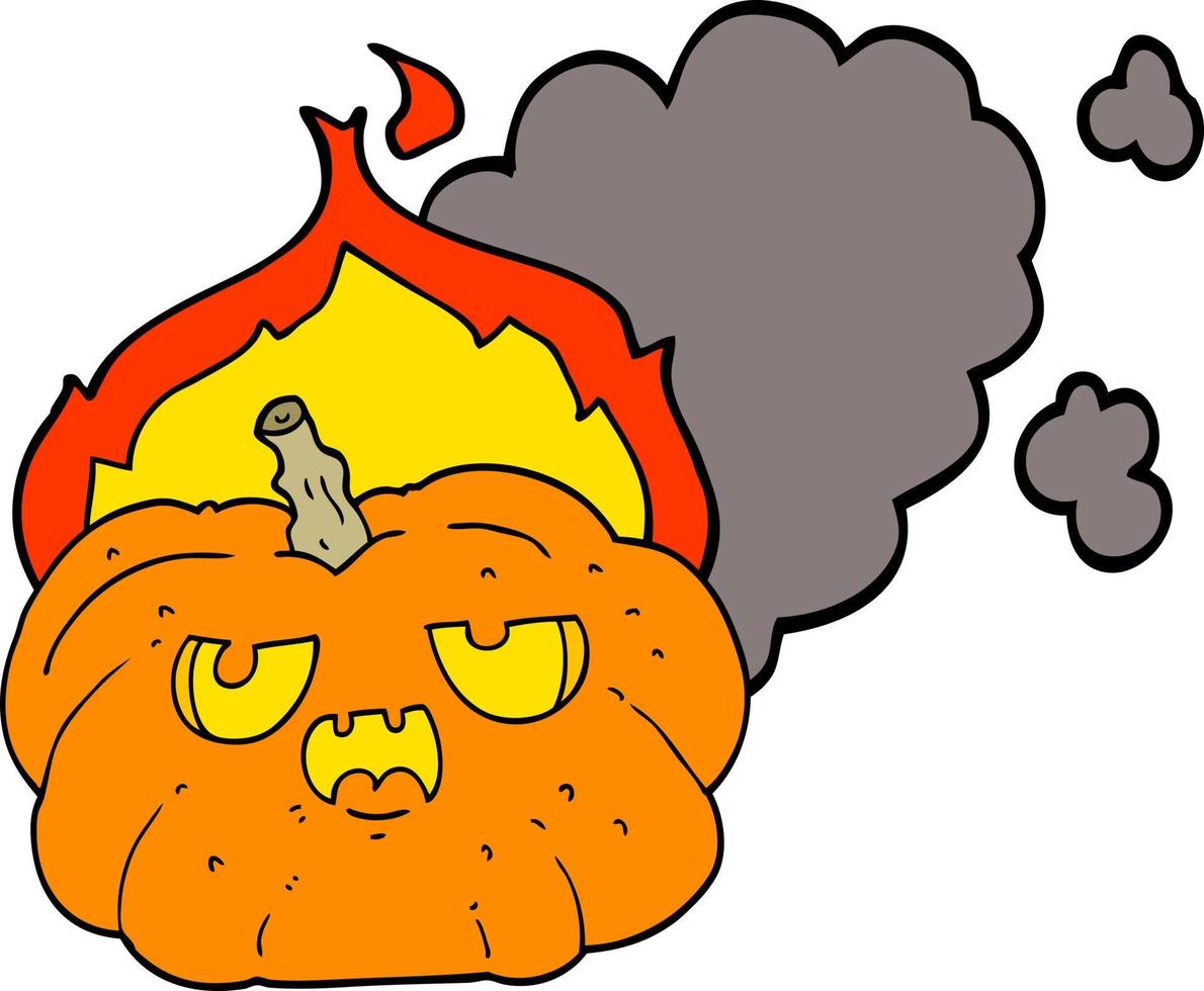 cartoon flaming halloween pumpkin vector