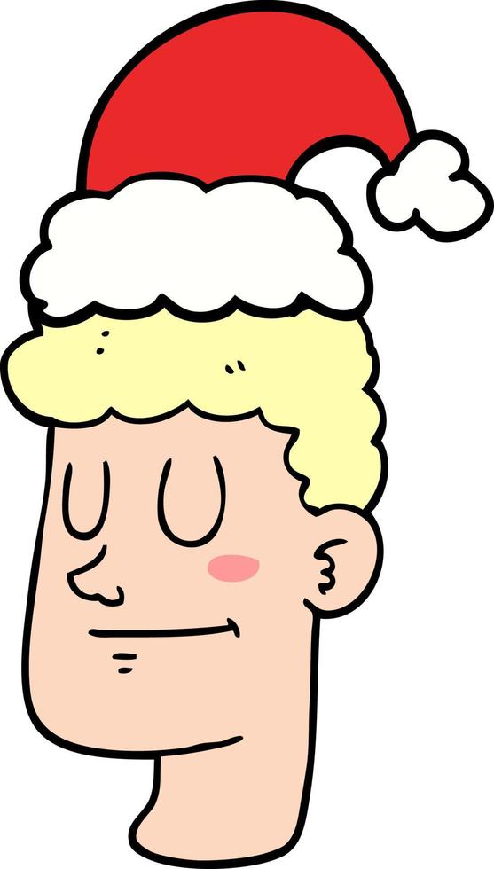 cartoon man wearing christmas hat vector