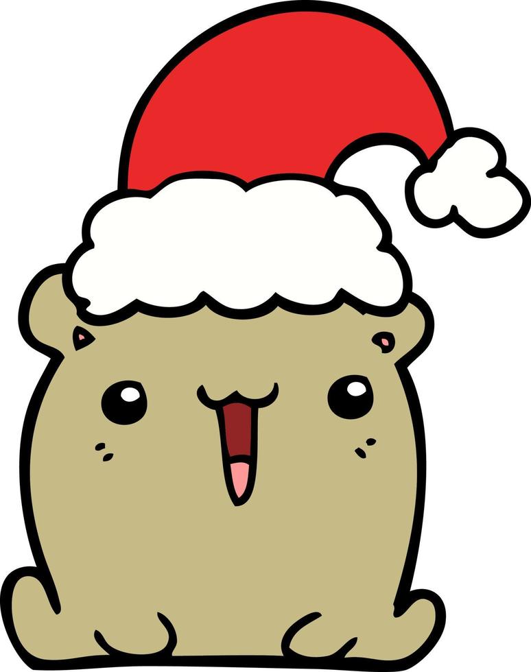 lindo oso de dibujos animados con sombrero de navidad vector