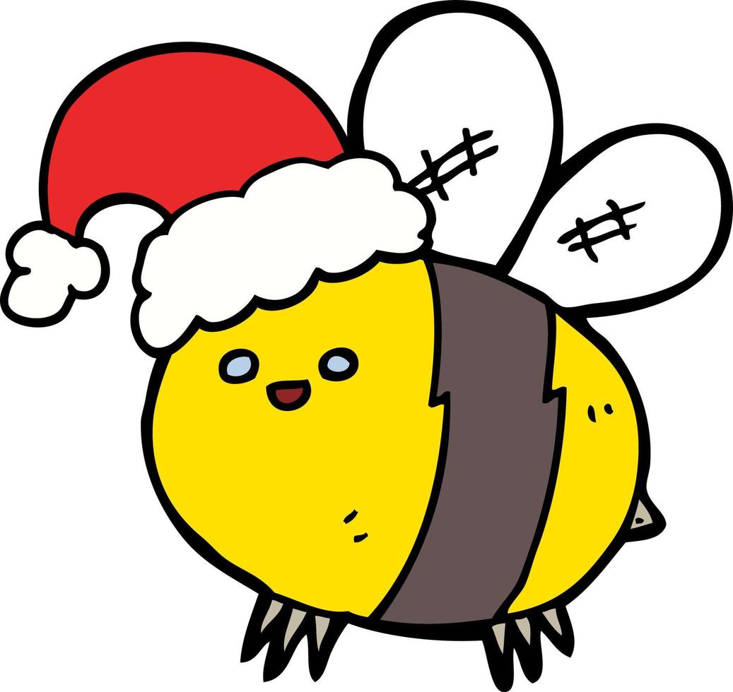 linda abeja de dibujos animados con sombrero de navidad vector