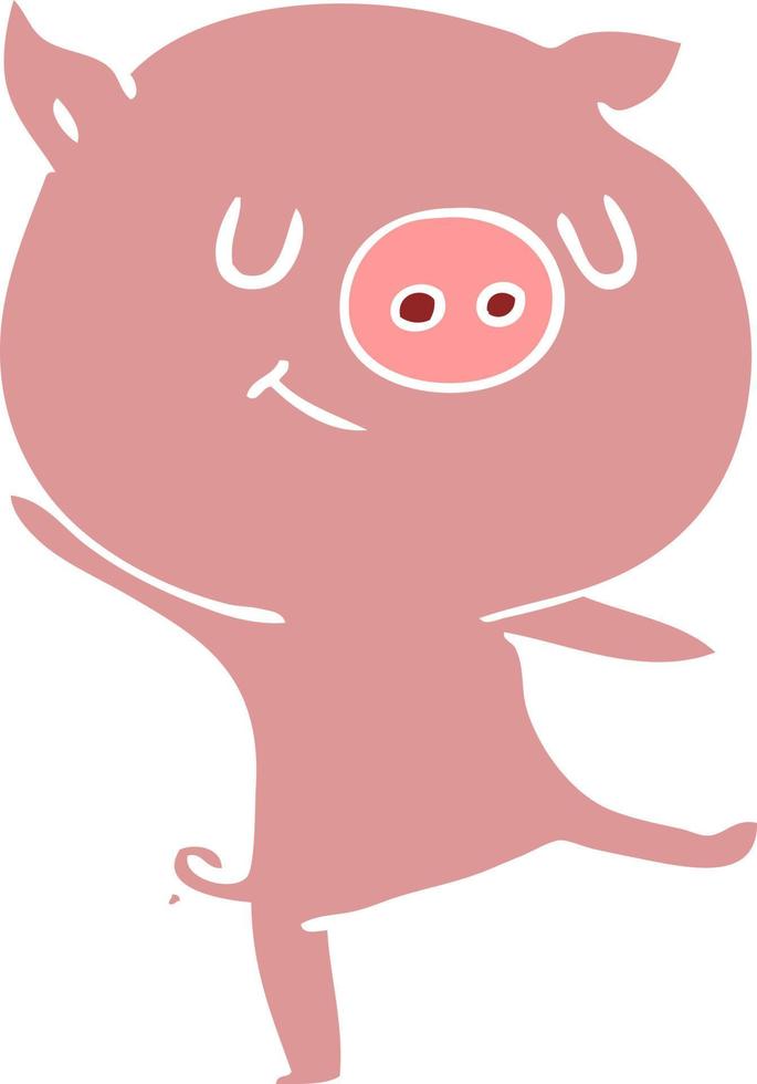 happy flat color style cartoon pig vector
