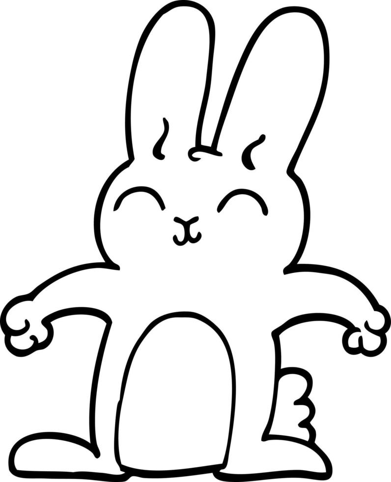 happy line drawing cartoon rabbit vector