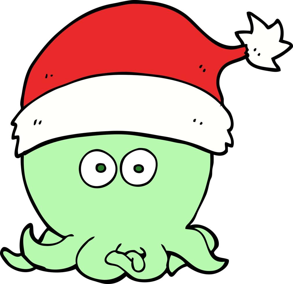 pulpo de dibujos animados con sombrero de navidad vector