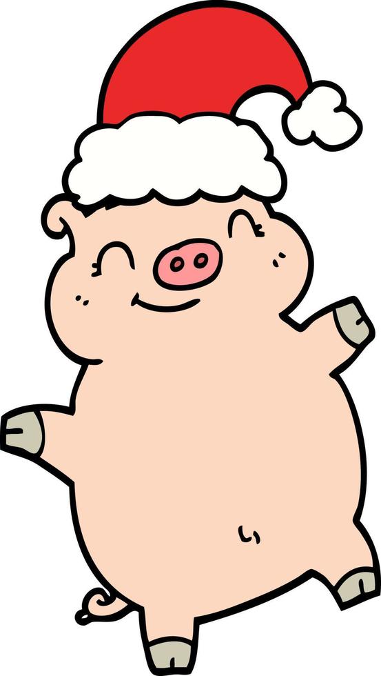 cartoon happy christmas pig vector