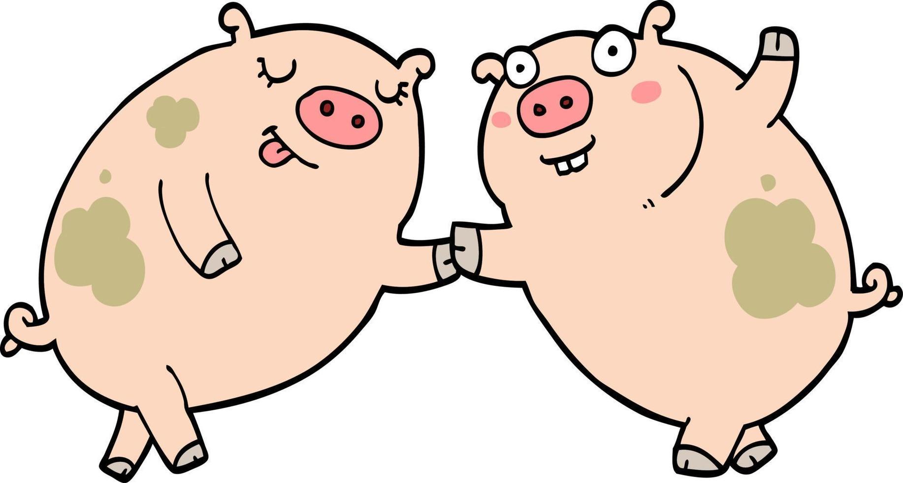 cartoon pigs dancing vector
