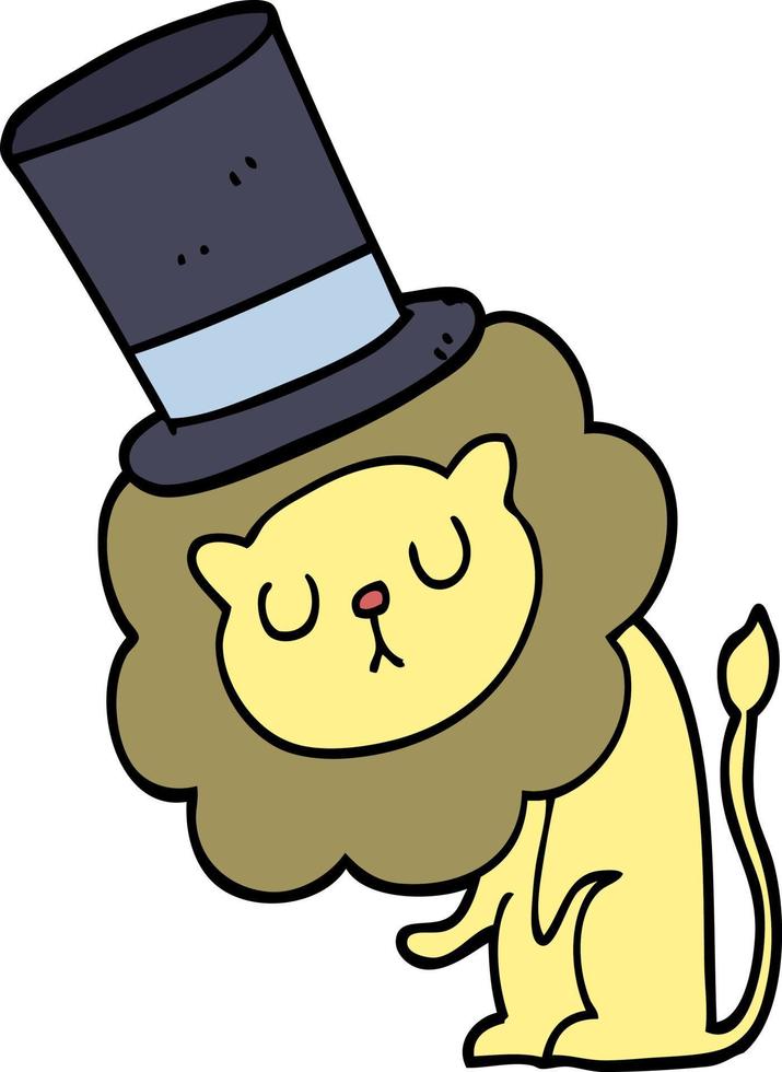 cute cartoon lion wearing top hat vector