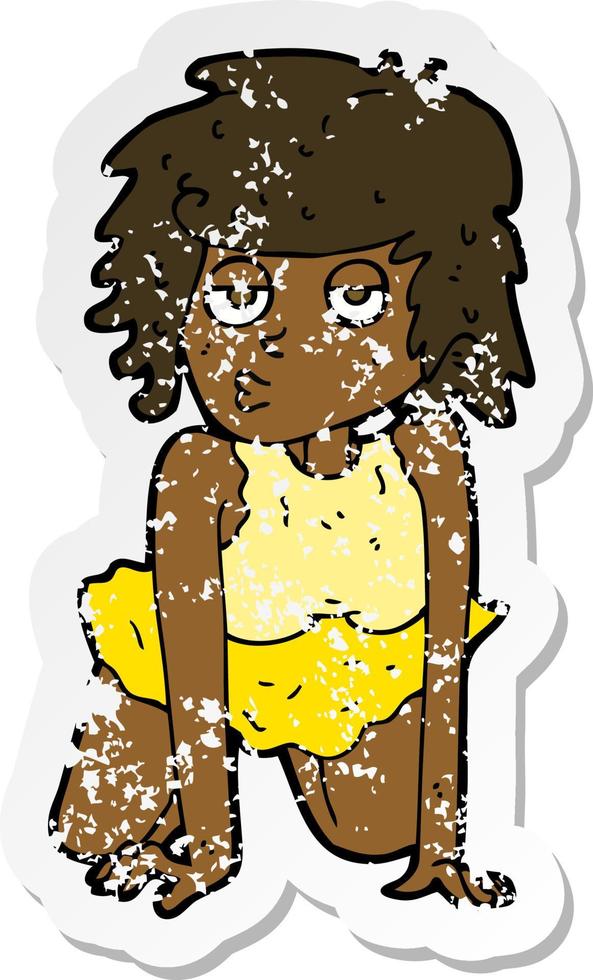 retro distressed sticker of a cartoon woman doing pin up pose vector