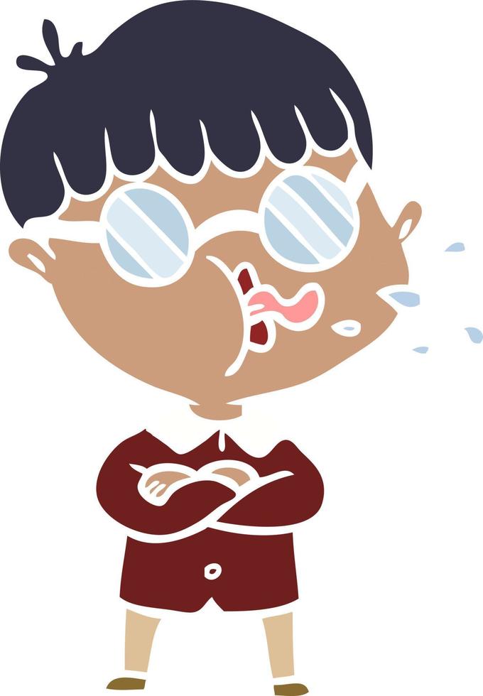 niño de dibujos animados de estilo de color plano con gafas vector