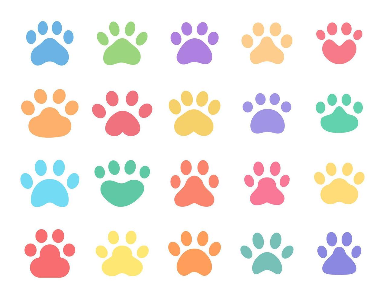 Dog and cat paws with sharp claws. cute animal footprints vector