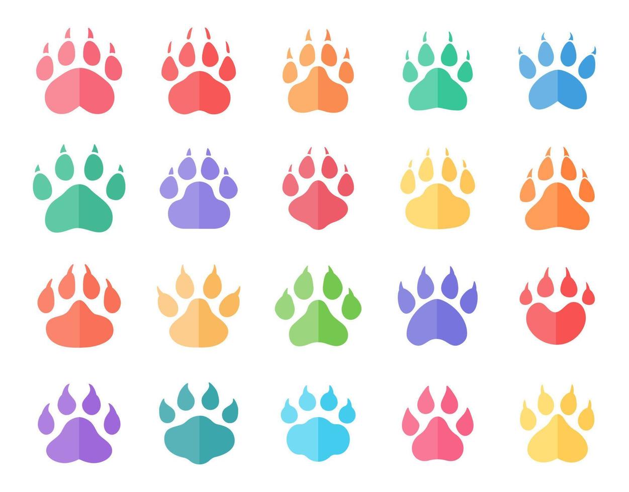 Dog and cat paws with sharp claws. cute animal footprints vector