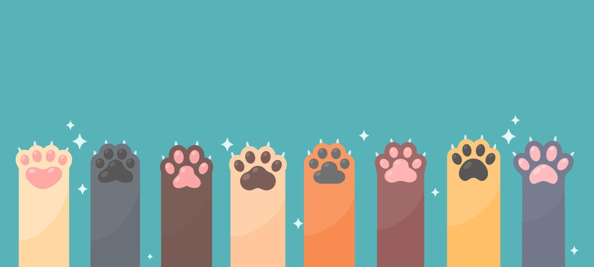 Dog and cat paws with sharp claws. cute animal footprints vector