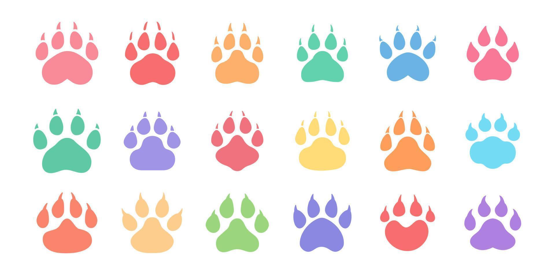 Dog and cat paws with sharp claws. cute animal footprints vector