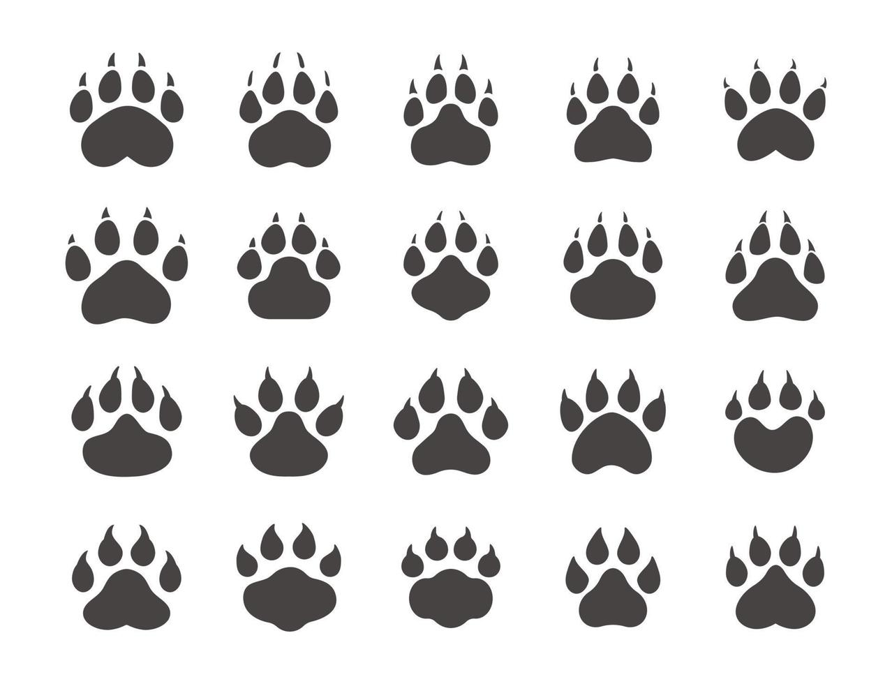 Dog and cat paws with sharp claws. cute animal footprints vector