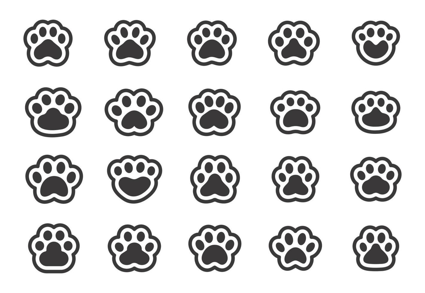 Dog and cat paws with sharp claws. cute animal footprints vector