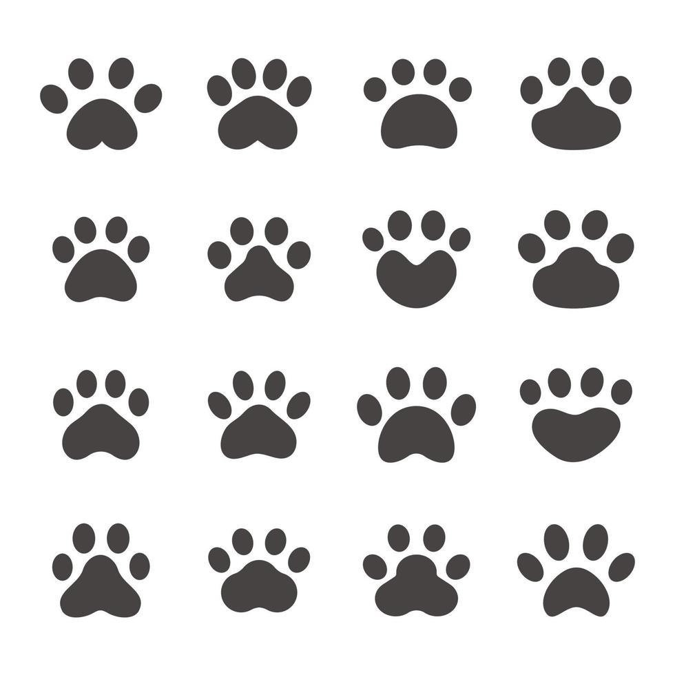 Dog and cat paws with sharp claws. cute animal footprints vector