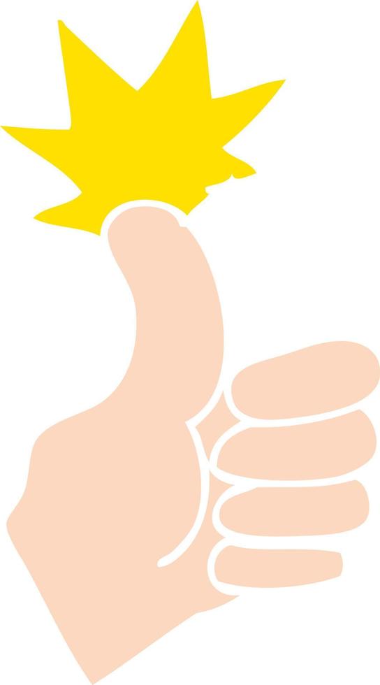 flat color illustration of a cartoon thumbs up vector