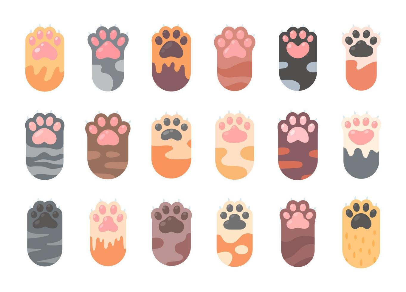 Dog and cat paws with sharp claws. cute animal footprints vector