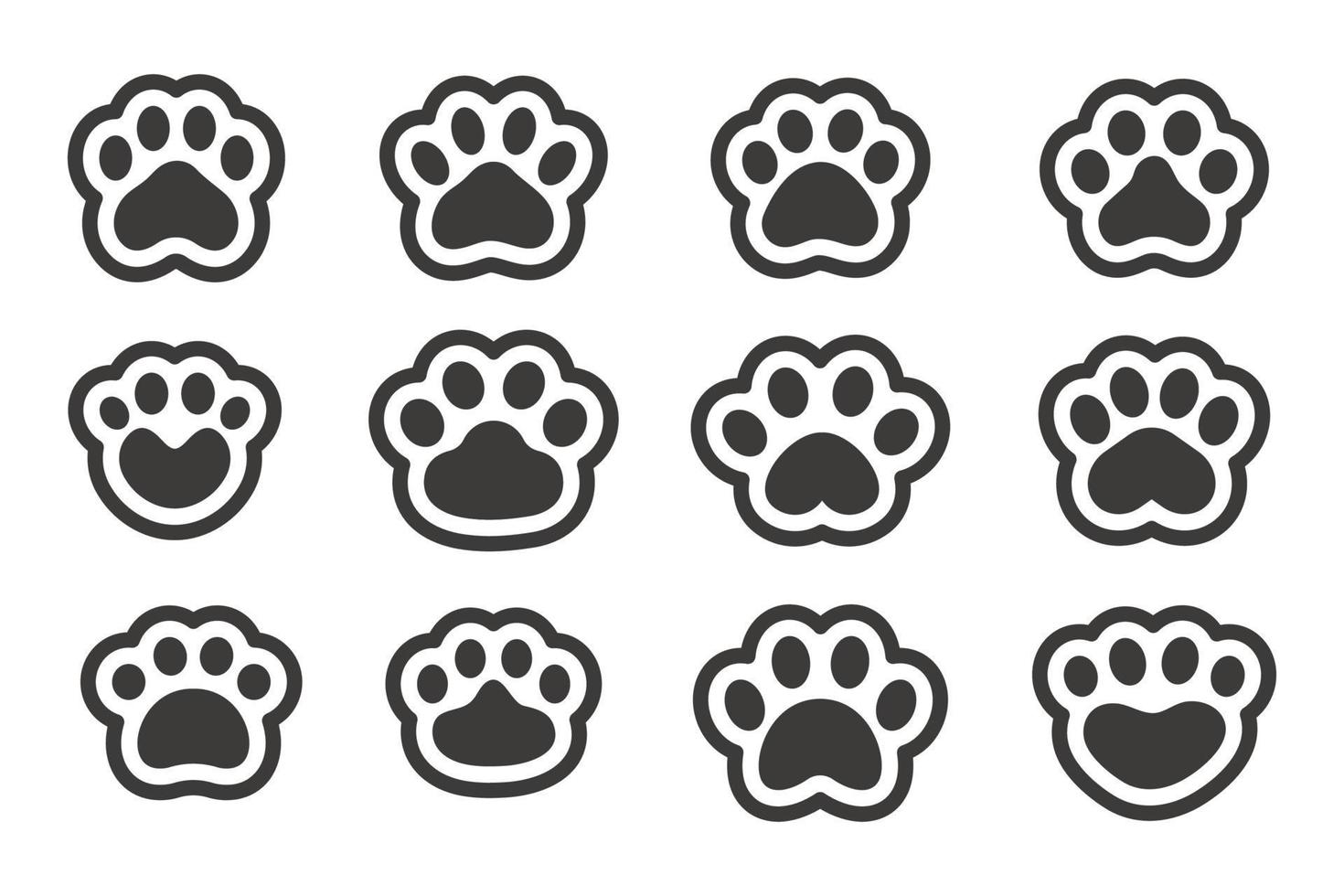 Dog and cat paws with sharp claws. cute animal footprints vector