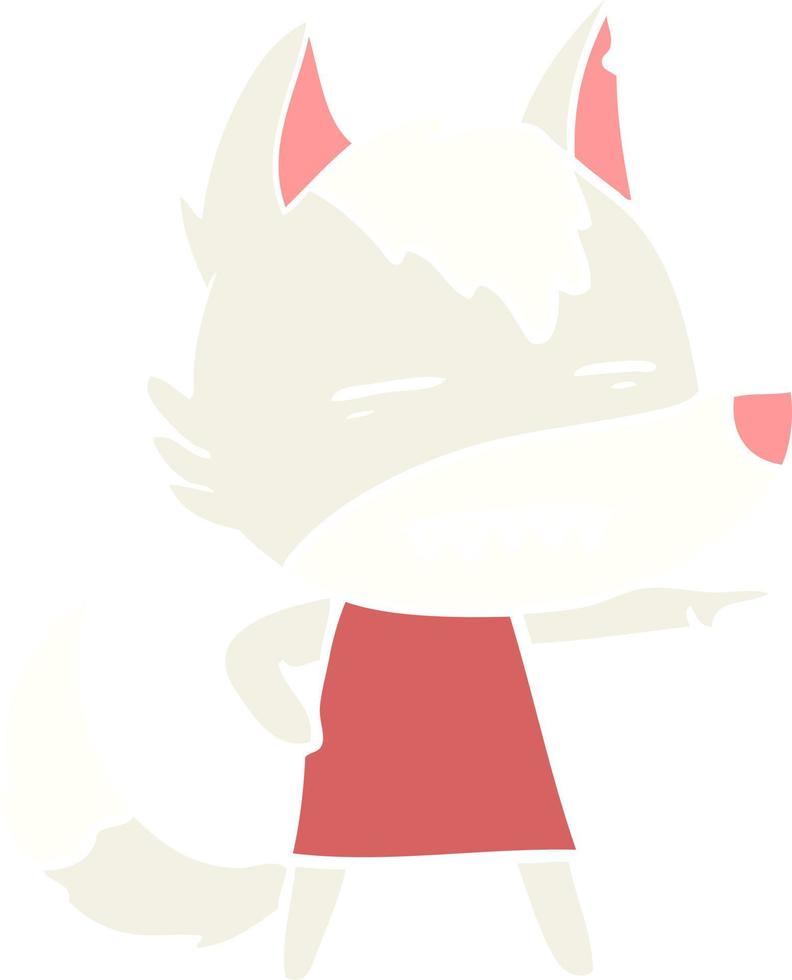 flat color style cartoon wolf showing teeth vector