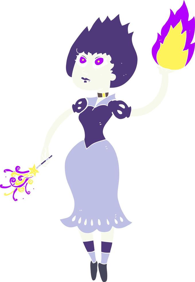 flat color illustration of a cartoon vampire girl casting fireball vector