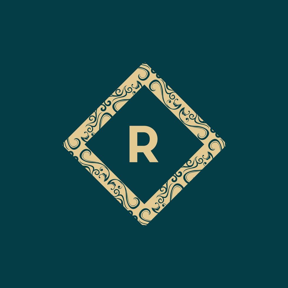 logotipo de adorno de lujo de marco de letra r vector
