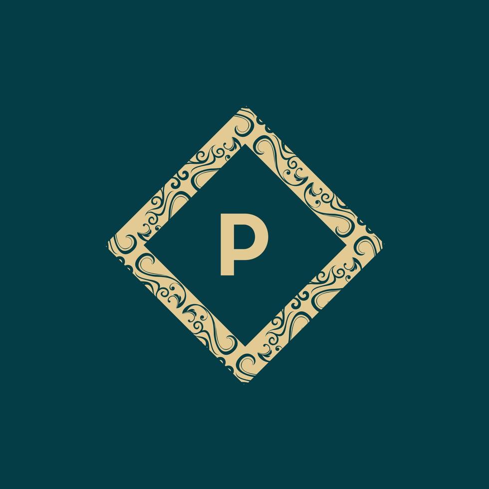 logotipo creativo de lujo con marco de letra p vector