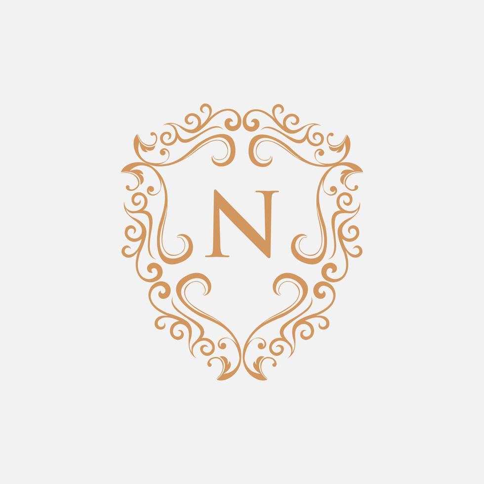 Letter N Shield Ornate Monogram Logo vector