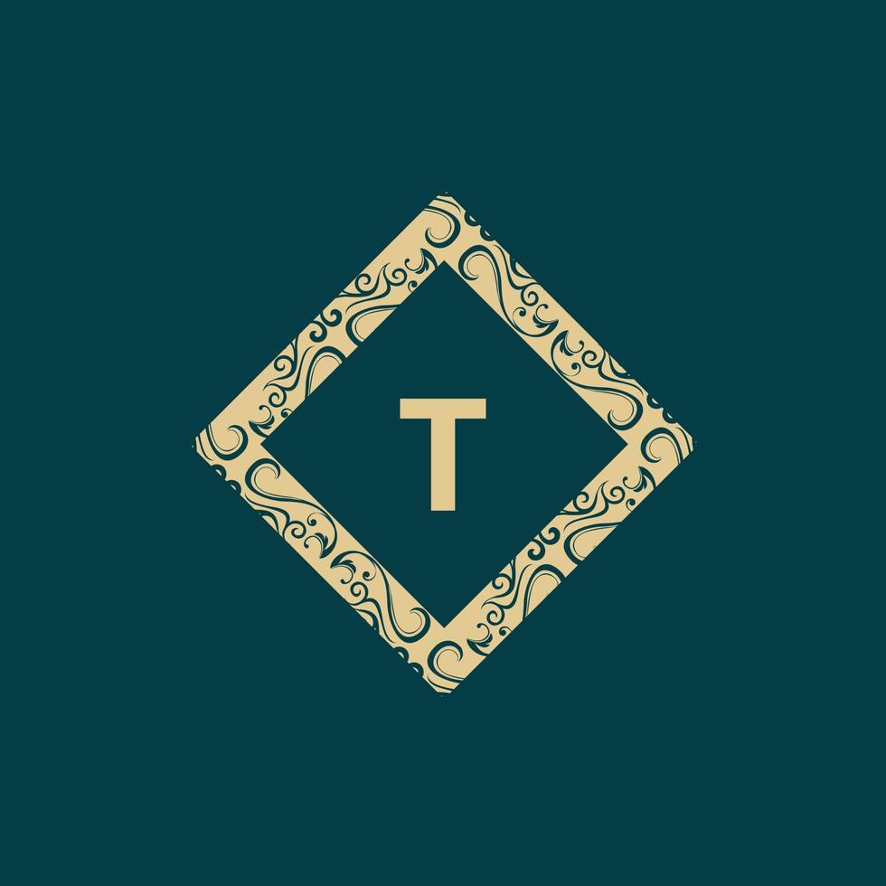 logotipo de adorno de lujo de marco de letra t vector