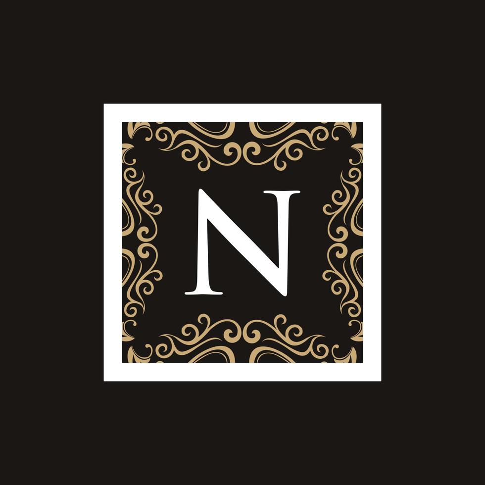 logotipo de empresa adornado de lujo con marco de letra n vector