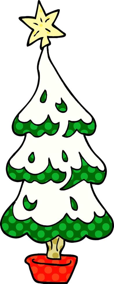 cartoon doodle snowy christmas tree vector