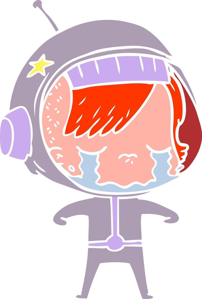 flat color style cartoon crying astronaut girl vector