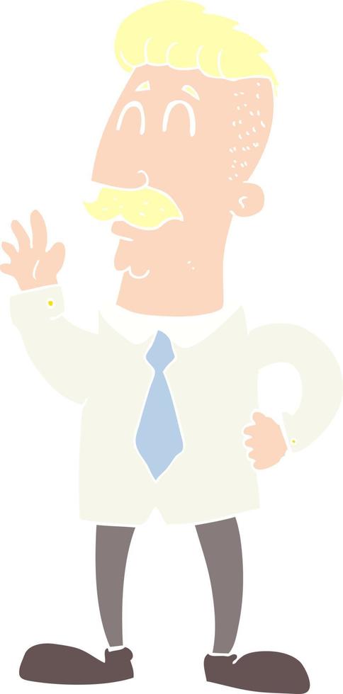 flat color illustration of a cartoon office man waving vector