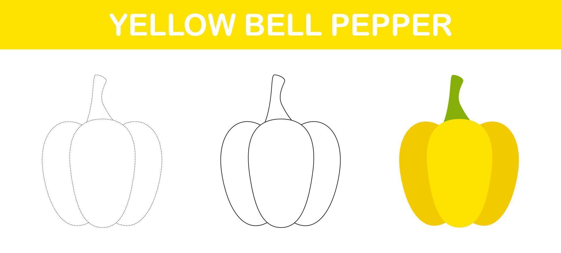 Yellow Bell Pepper tracing and coloring worksheet for kids vector