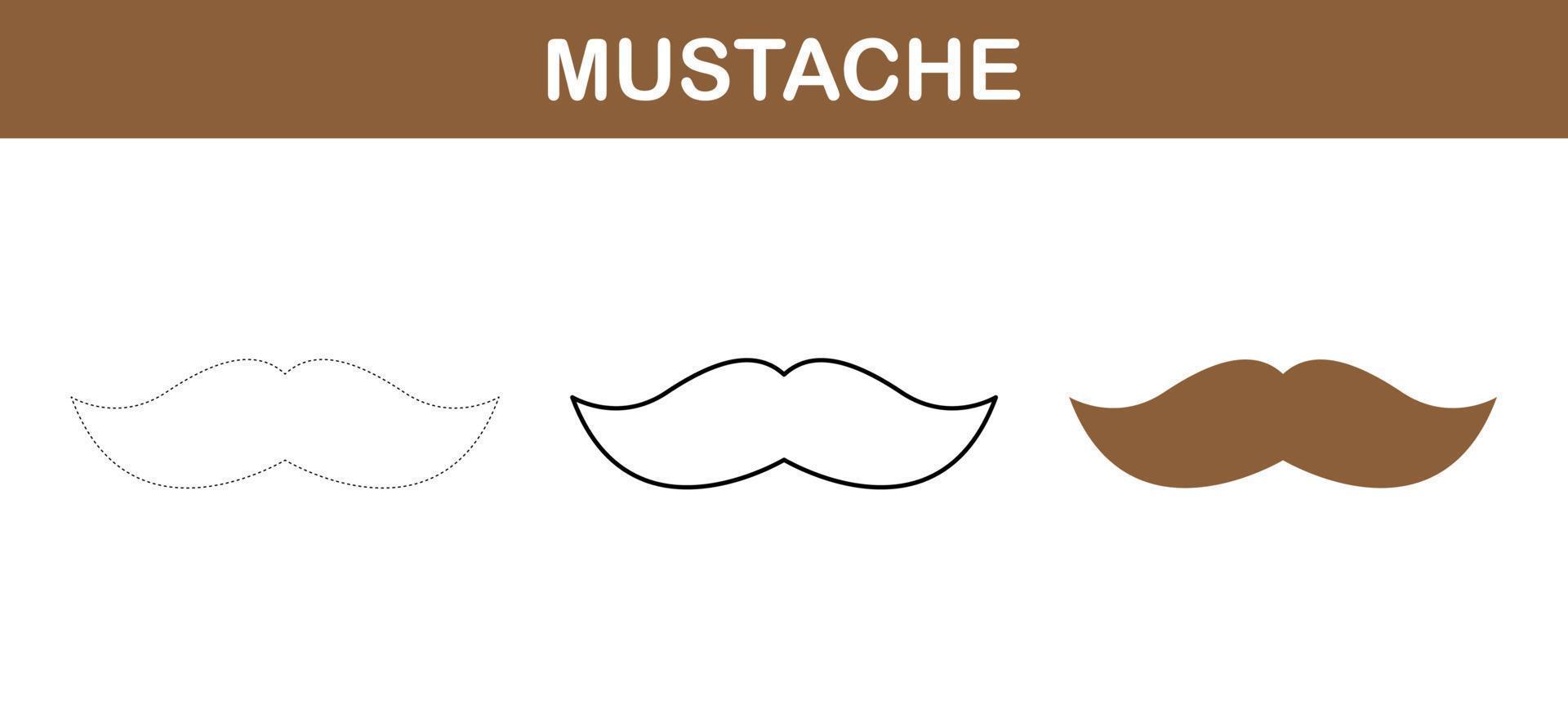 Mustache tracing and coloring worksheet for kids vector