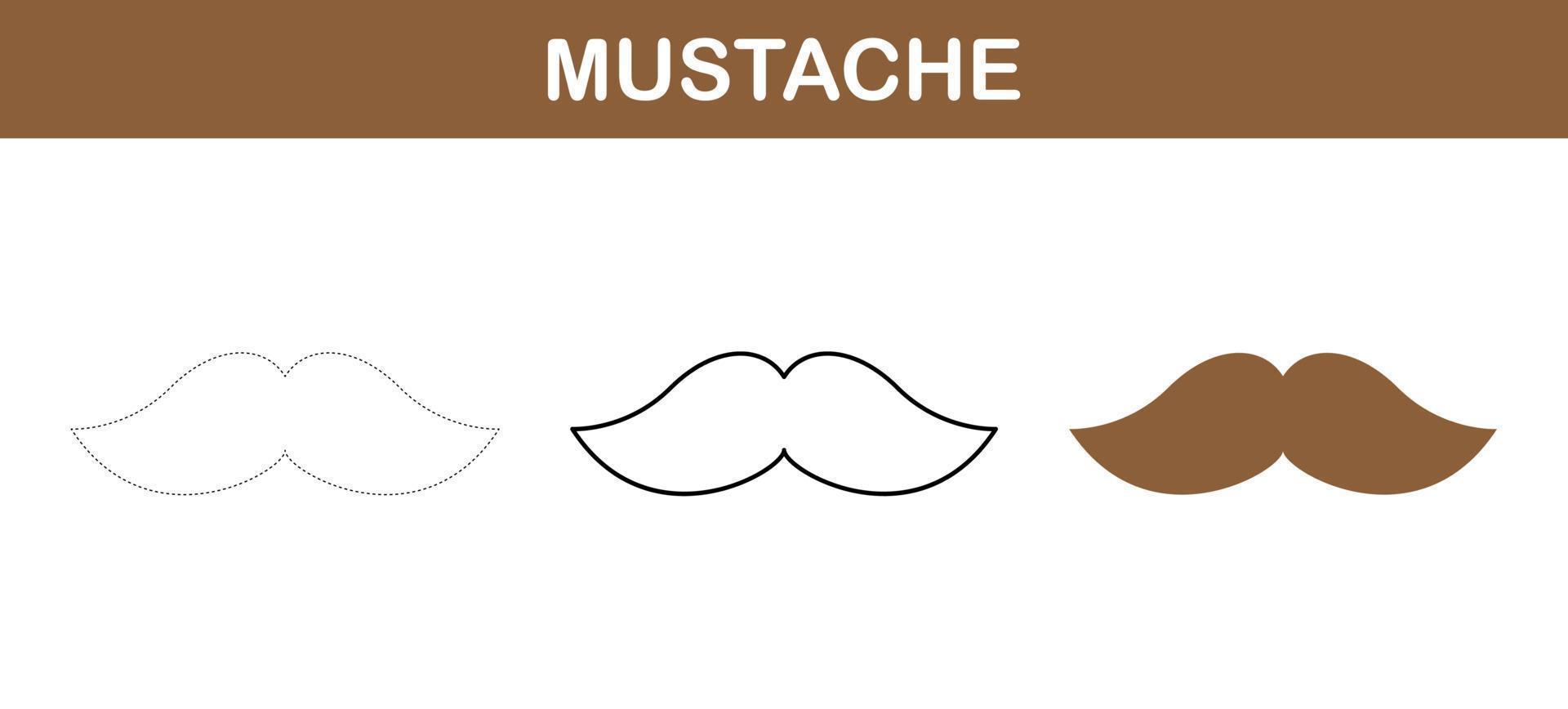 Mustache tracing and coloring worksheet for kids vector